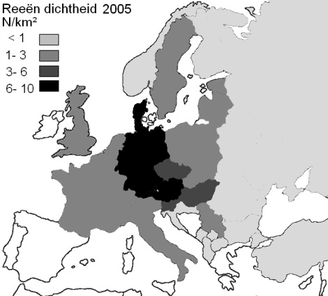 afbeelding: Reeën-populatie dichtheid en veranderingen Europa 2005